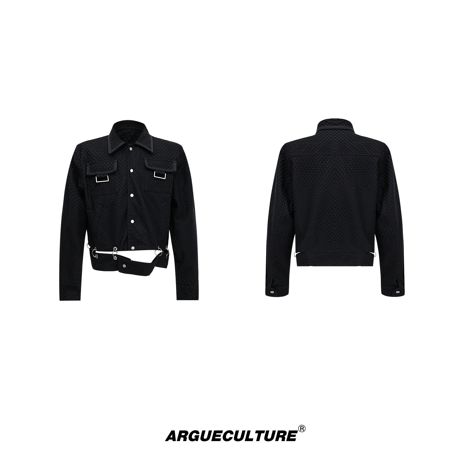 Oversized-Mesh-Collar-Jacket---Streetwear-Textured-Coat-Black