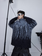Oversized-Mohair-Sweater---Colorblock-Striped-High-Neck-Knit-Black