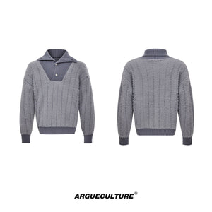 Oversized-Striped-Turtleneck-Sweater---Chunky-Knit-Unisex-Pullover-Gray
