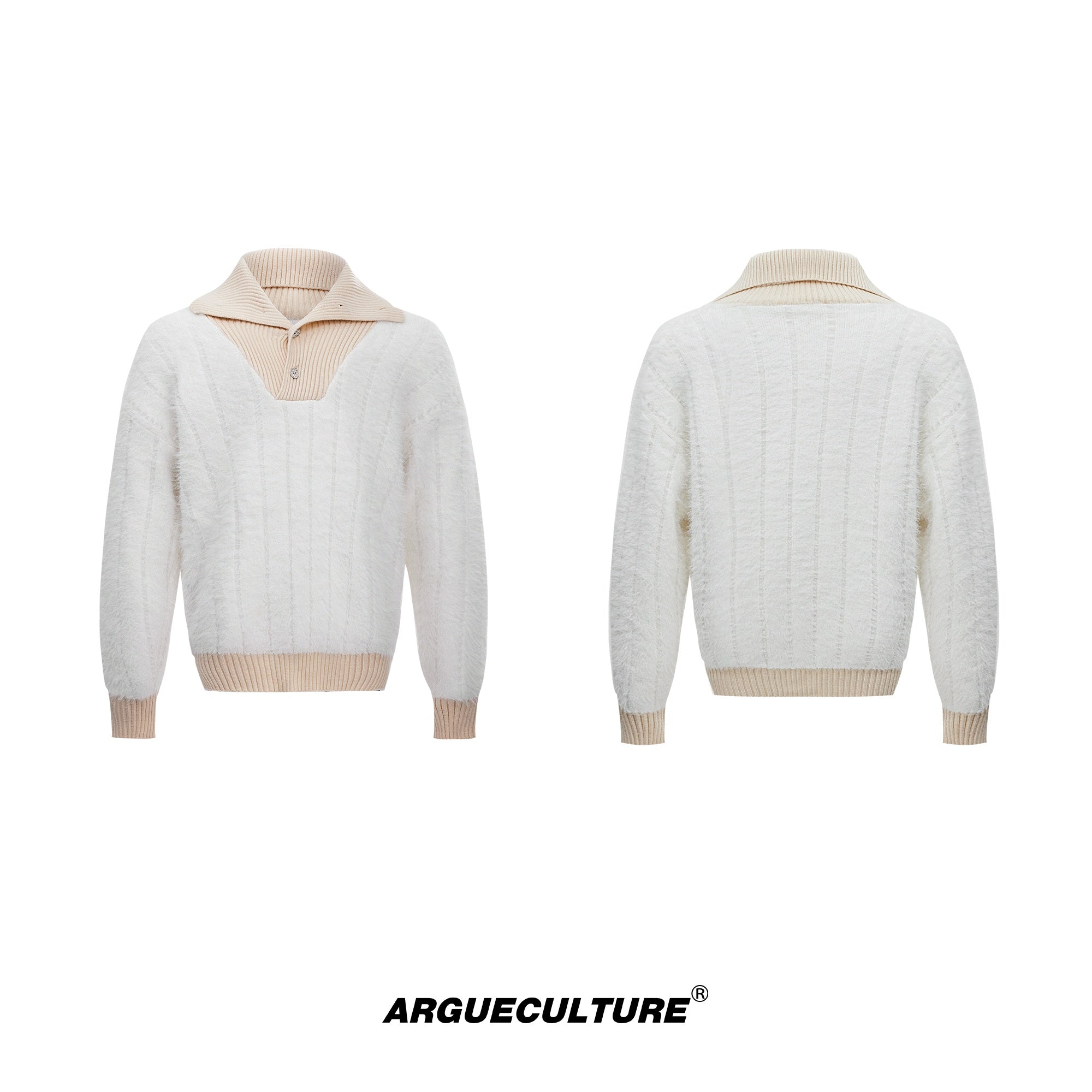Oversized-Striped-Turtleneck-Sweater---Chunky-Knit-Unisex-Pullover-White