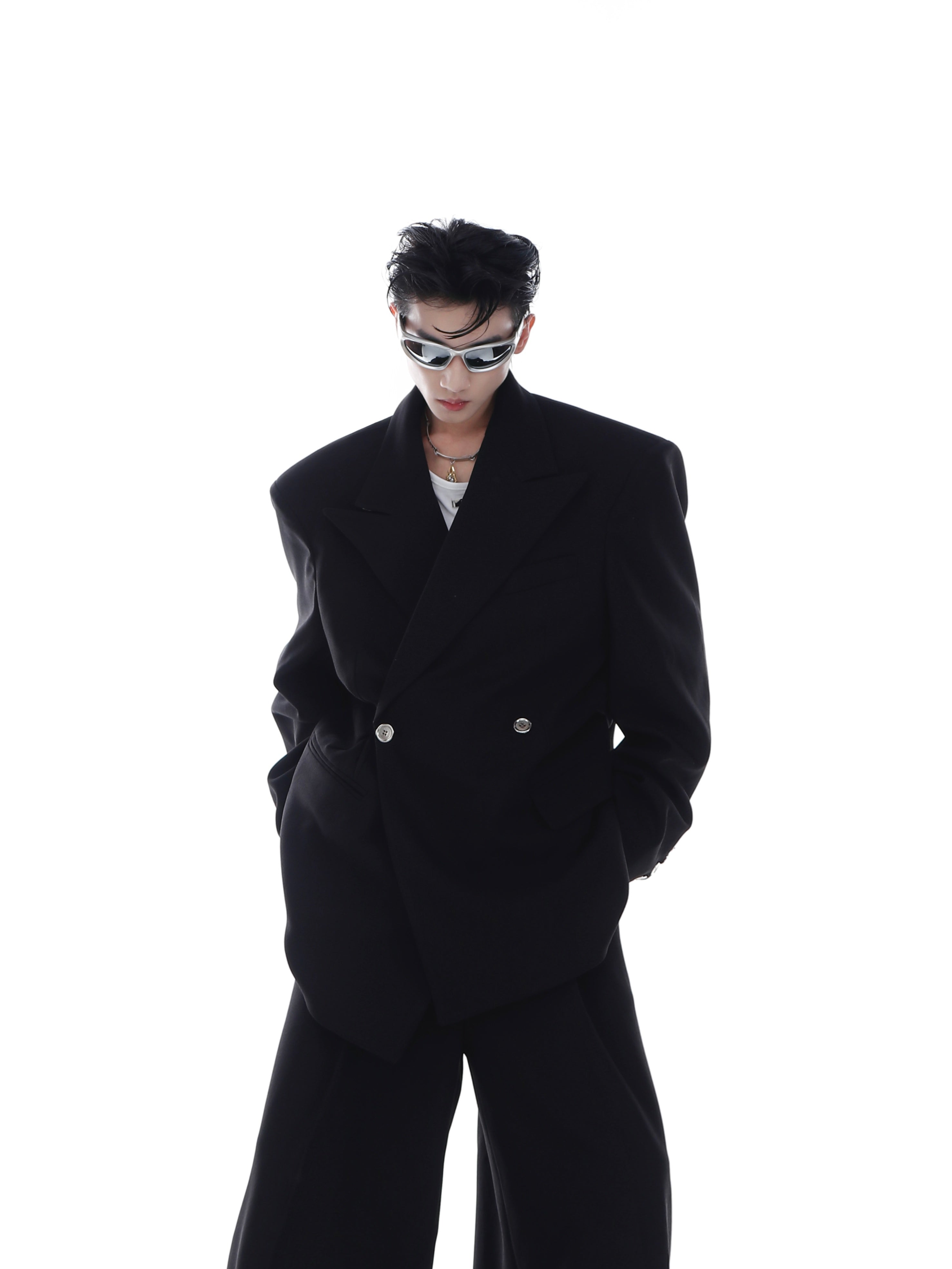 Oversized-Twill-Blazer---Drop-Shoulder-Unisex-Suit-Jacket-Black-Blazer