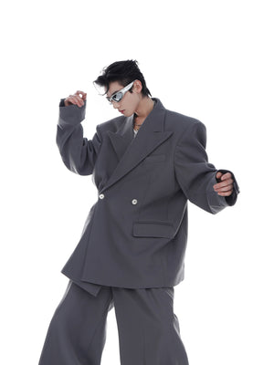 Oversized-Twill-Blazer---Drop-Shoulder-Unisex-Suit-Jacket-Gray-Blazer