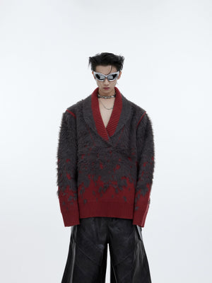 Oversized-V-Neck-Gradient-Sweater---Winter-Fluffy-Knit---Xmas-Vibes-Red