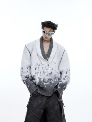 Oversized-V-Neck-Gradient-Sweater---Winter-Fluffy-Knit---Xmas-Vibes-White