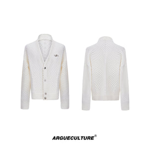 Oversized-V-Neck-Knit-Cardigan---Chunky-Metal-Buttons---Streetwear-White