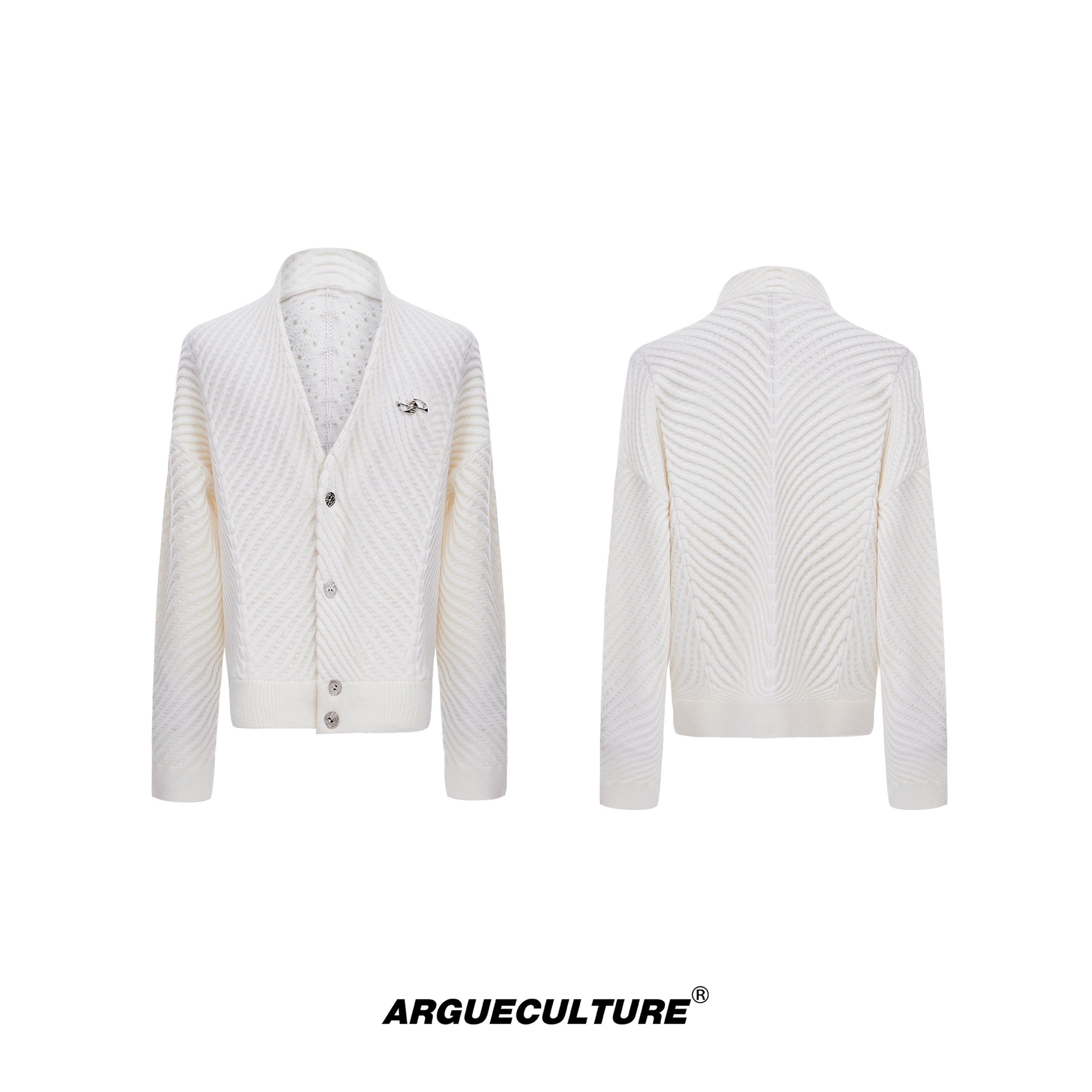 Oversized-V-Neck-Knit-Cardigan---Chunky-Metal-Buttons---Streetwear-White