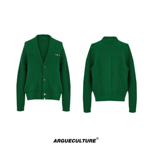 Oversized-V-Neck-Knit-Sweater---Thick-Vintage-Ribbed-Pullover-Green