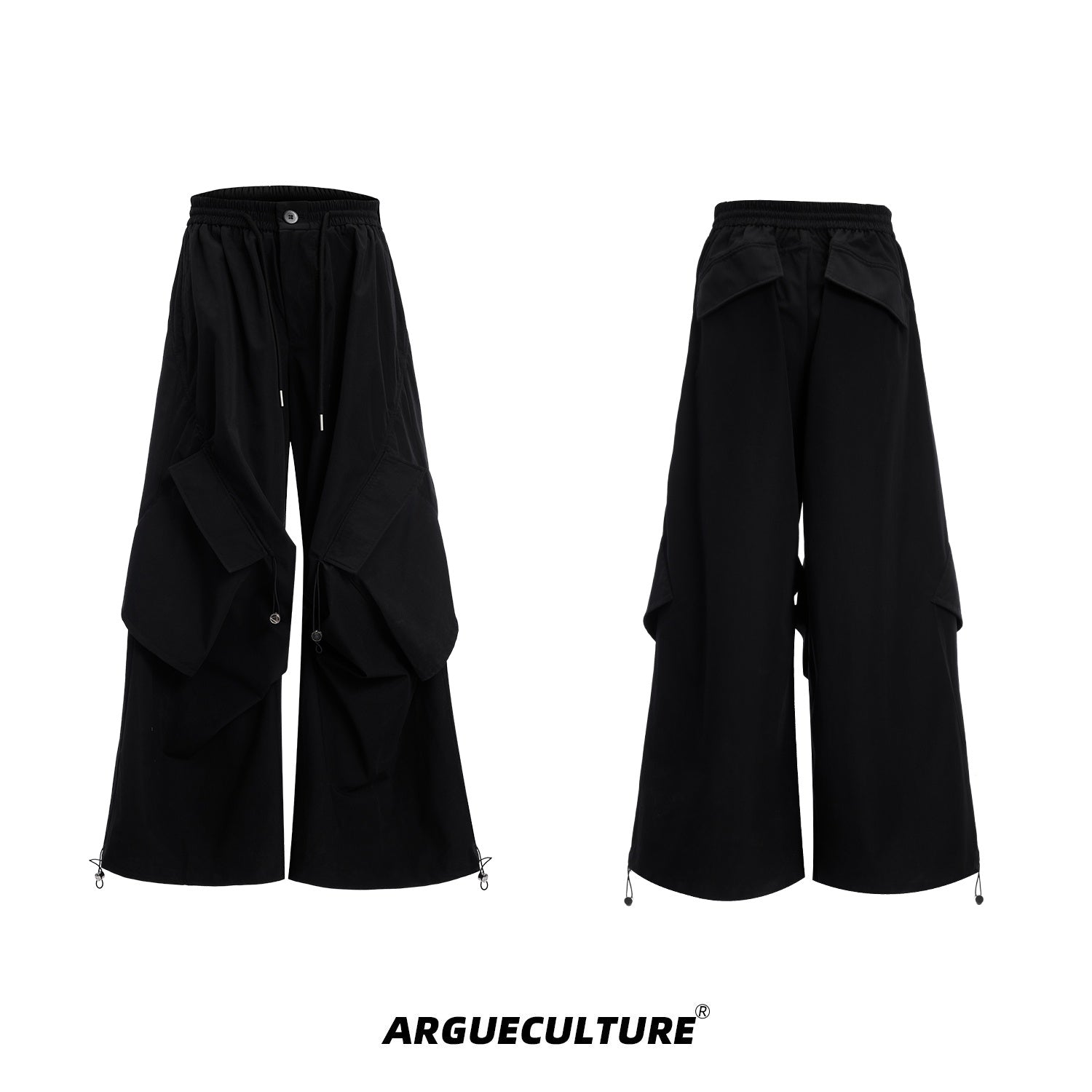 Oversized-Vest-Pants-Set-with-Drawstrings-Multi-Pocket-Streetwear-Black-bottoms