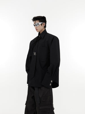 Oversized-White-Shirt-Cropped-Tie-Detail-Drop-Shoulder-Top-Black