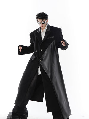 Oversized-Wool-Trench-Coat---PU-Leather-Trim-Long-White-Jacket-Black