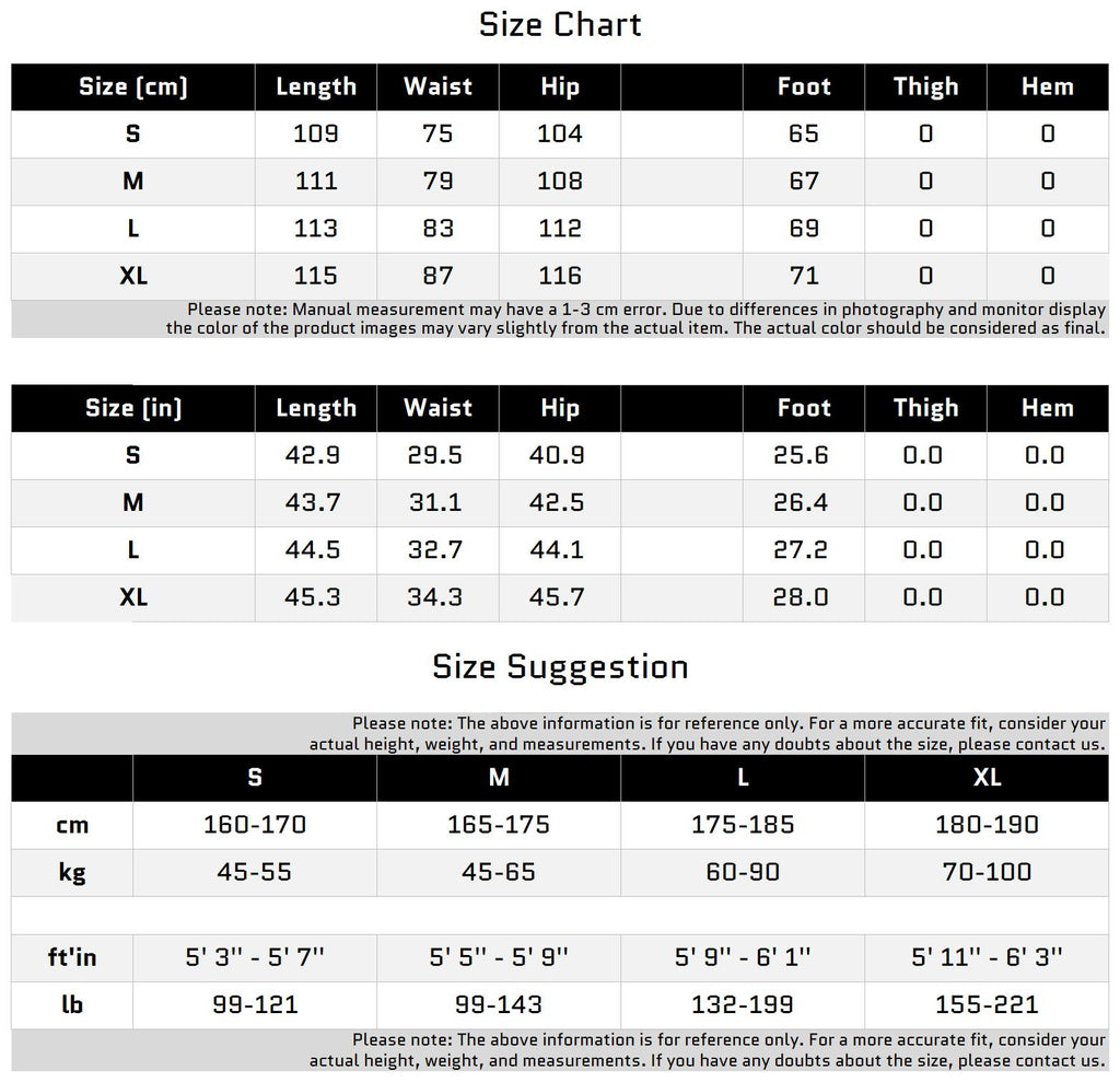 Size Chart for Punk Faux Leather Cargo Pants with Multi-Layer Straps