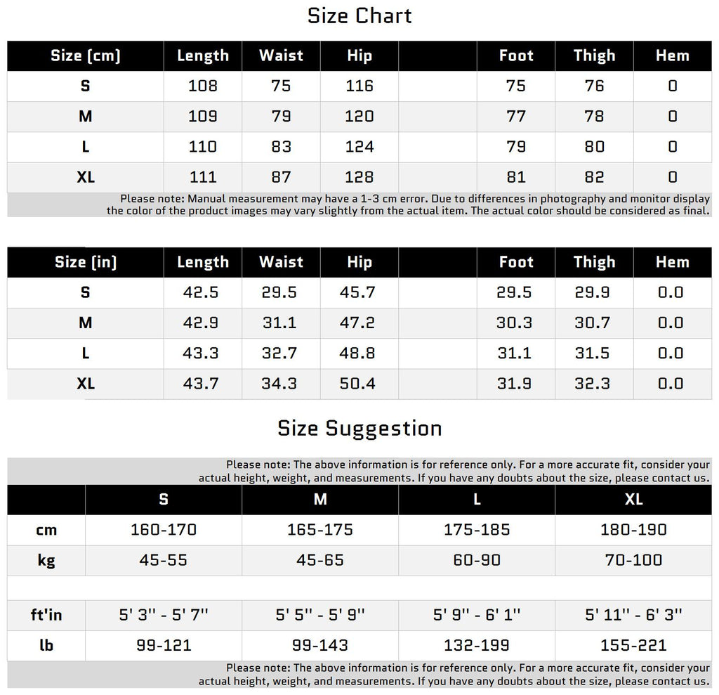 Size Chart for Trendy Deconstructed Pleated Cargo Pants with Silver Accents