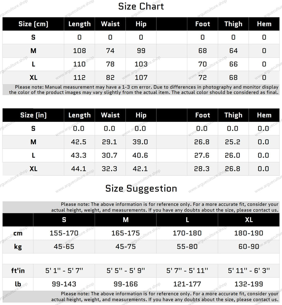 Size Chart for Vintage Camouflage Cargo Pants with Detachable Belt