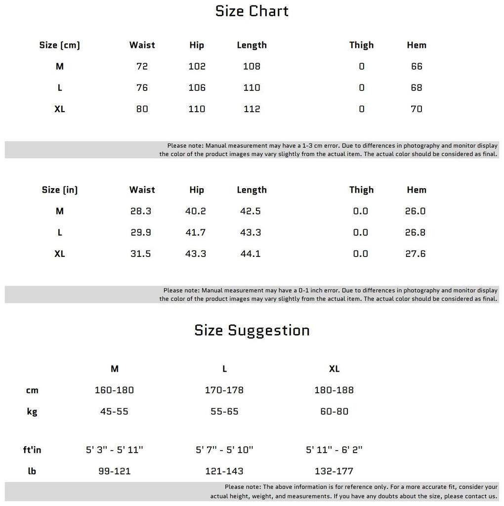 Size Chart for 독특한 질감과 신축성이 있는 맞춤형 블렌드 캐주얼 팬츠