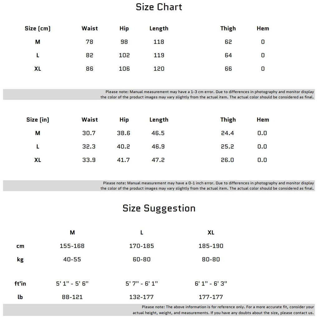 Size Chart for Futuristic Bold Line Design Pants Urban Fashion