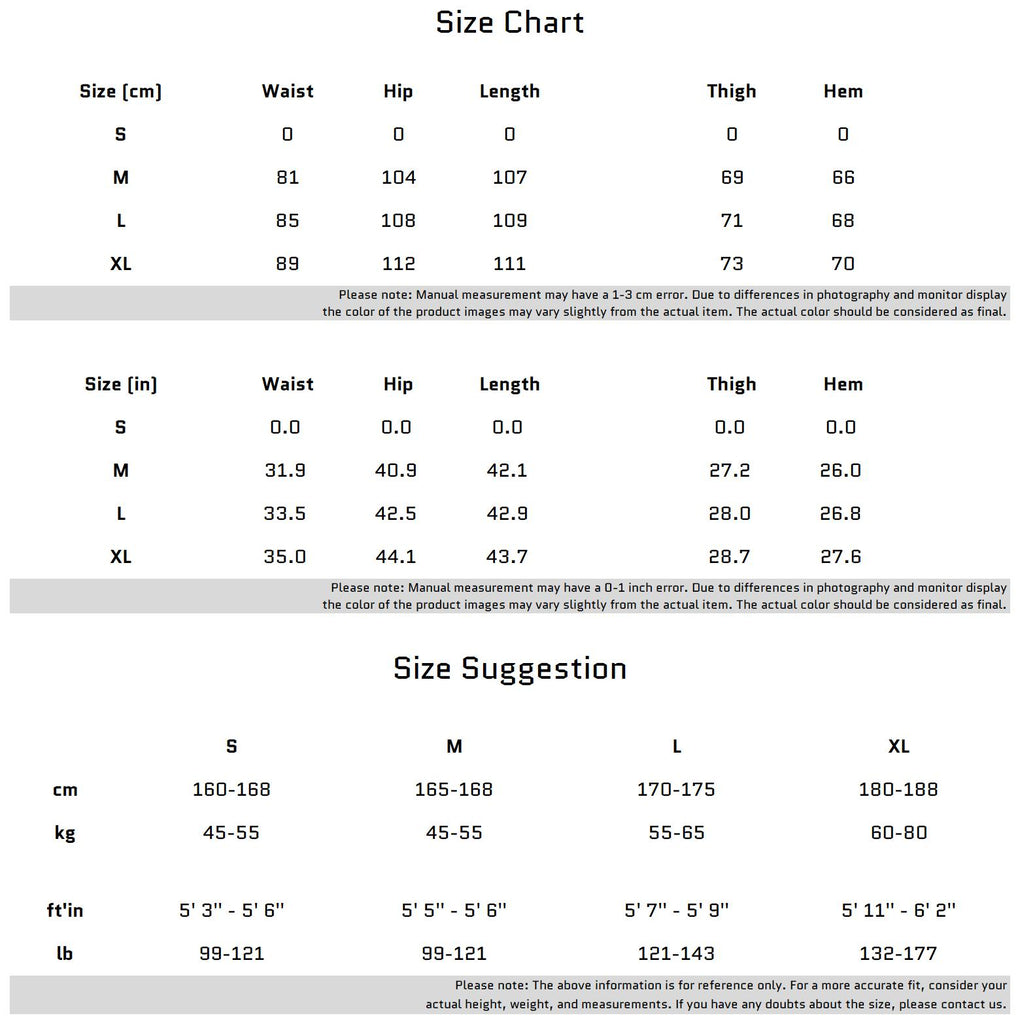 Size Chart for 신축성 있는 저채색 캐주얼 바지