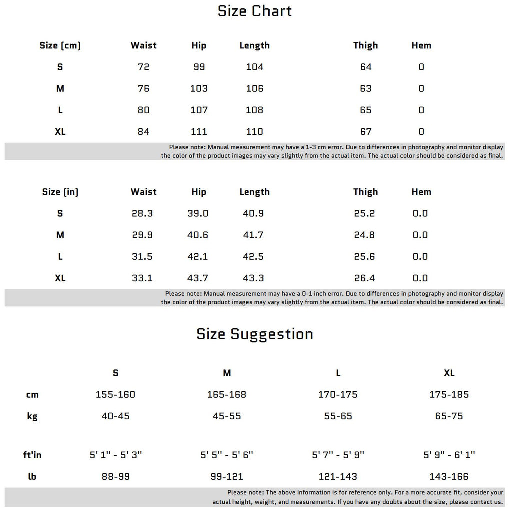 Size Chart for 지퍼 분할 디자인의 캐주얼 PU 가죽 팬츠