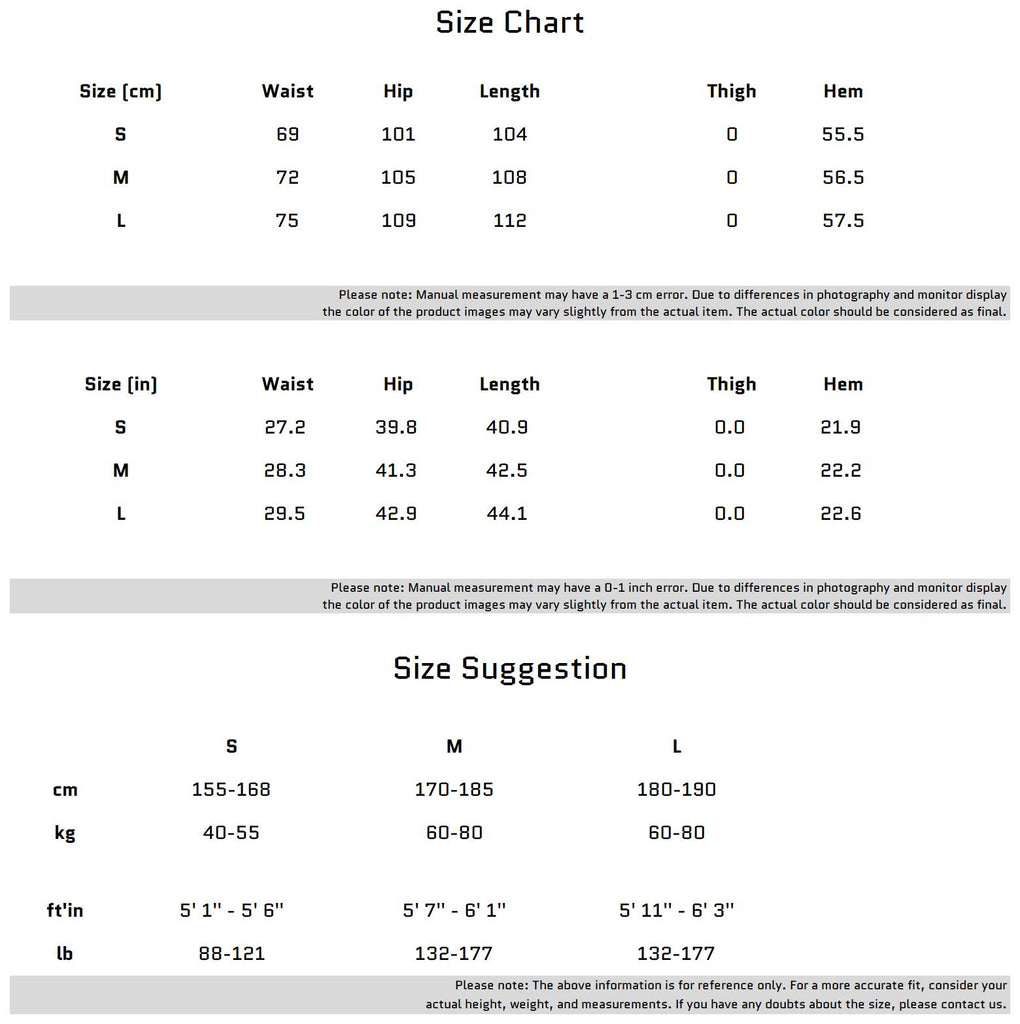 Size Chart for 스트리머 디테일과 플리츠 디자인이 있는 고딕 와이드 레그 팬츠