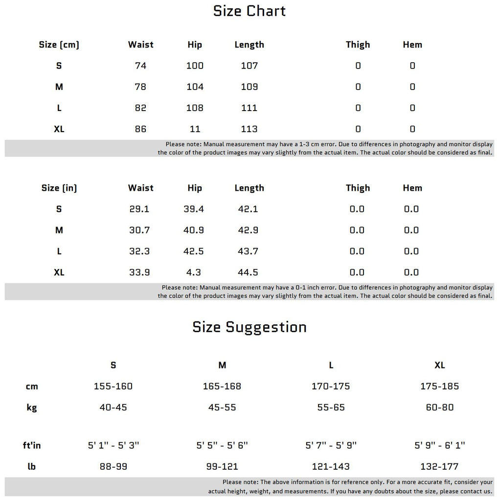 Size Chart for Gradient Wash Denim Jeans Metal Button Accents