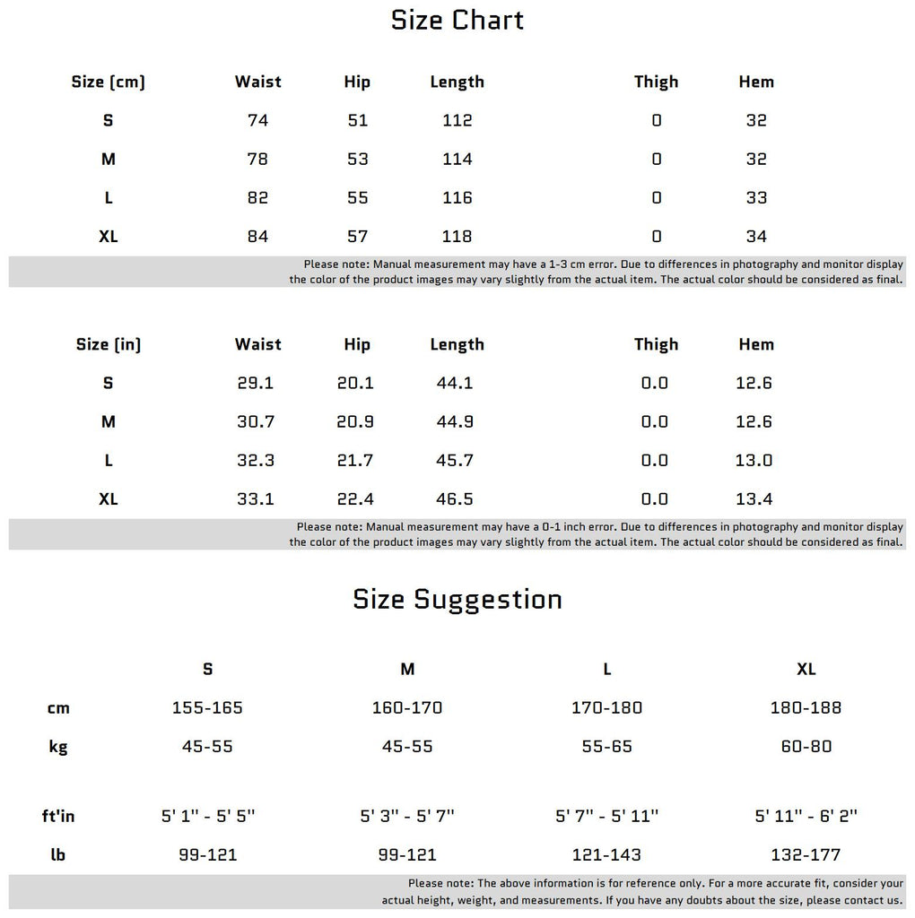 Size Chart for Drawstring Pleated Twill Loose Fit Casual Pants with Deconstructed Design