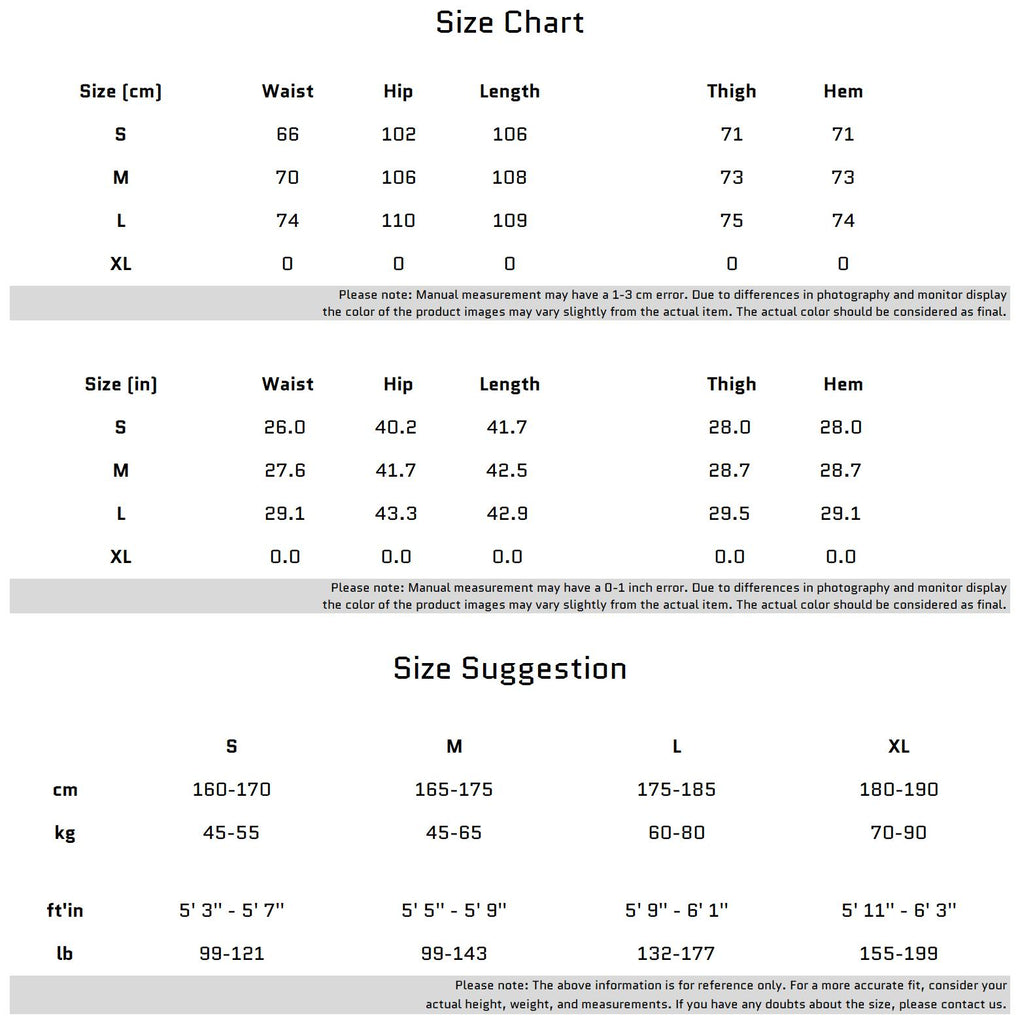 Size Chart for 찢어진 텍스처와 분할된 선이 있는 와이드 레그 팬츠