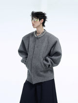 Pearl-Trimmed-Cropped-Cardigan---Oversized-Knit-Sweater-Gray-Shirt