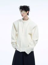 Pearl-Trimmed-Cropped-Cardigan---Oversized-Knit-Sweater-White-Shirt