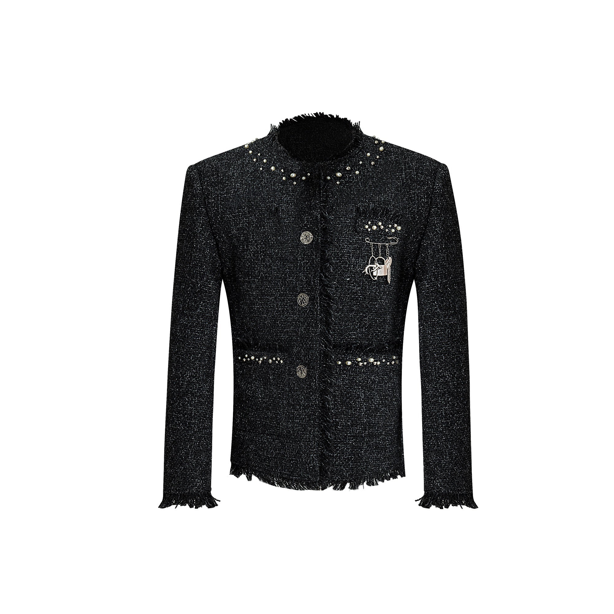 Pearl-Trimmed-Short-Tweed-Jacket---Glitter-Detail-Streetwear-Black-Shirt