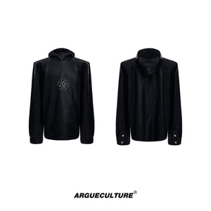 Punk-Hooded-PU-Leather-Jacket---Oversized-Fit-with-Studs-Black