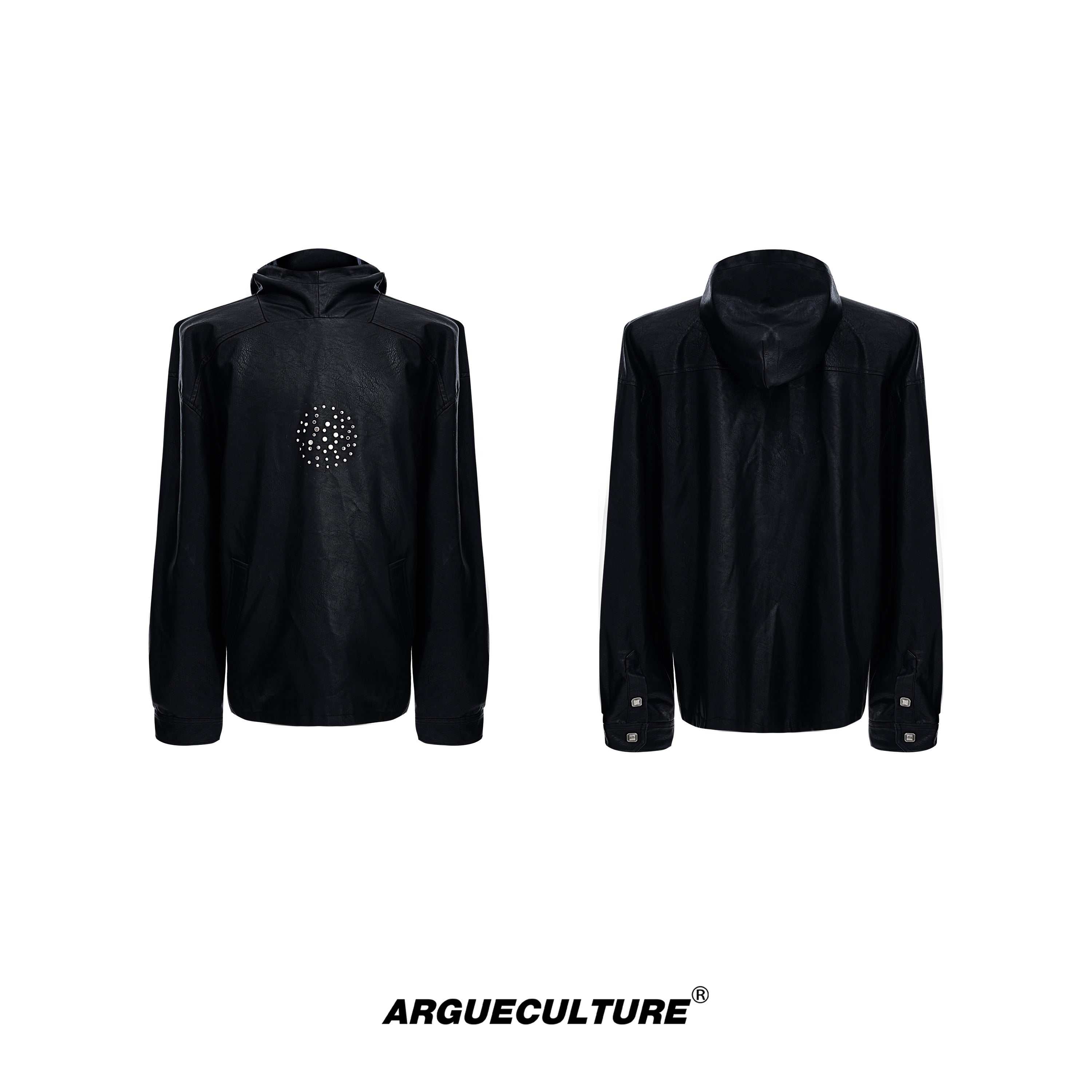Punk-Hooded-PU-Leather-Jacket---Oversized-Fit-with-Studs-Black