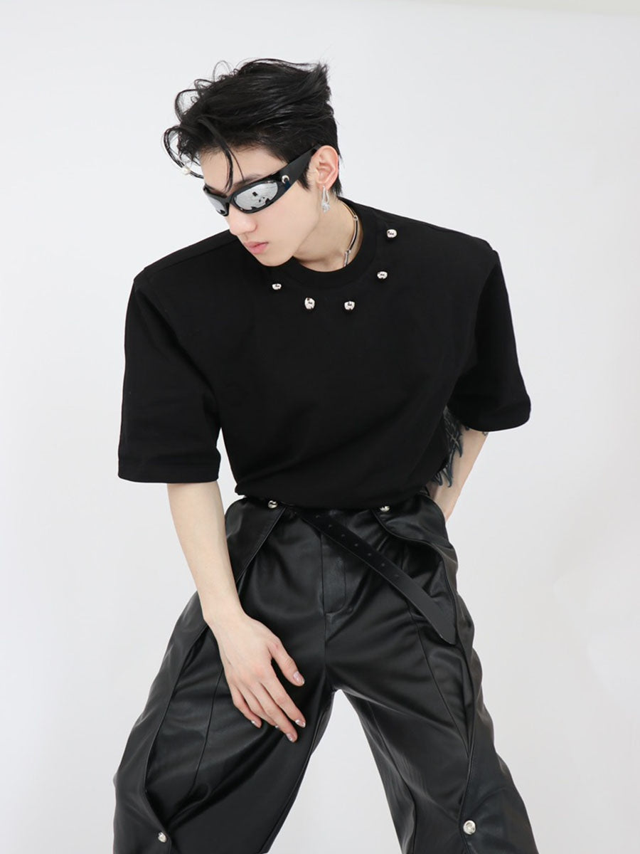Punk-Style-Shoulder-Pad-Tee-with-Metal-Bead-Decor-Black