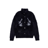 Red-Fleece-Knit-Cardigan---Oversized-High-Neck---Lunar-New-Year-Style-Black
