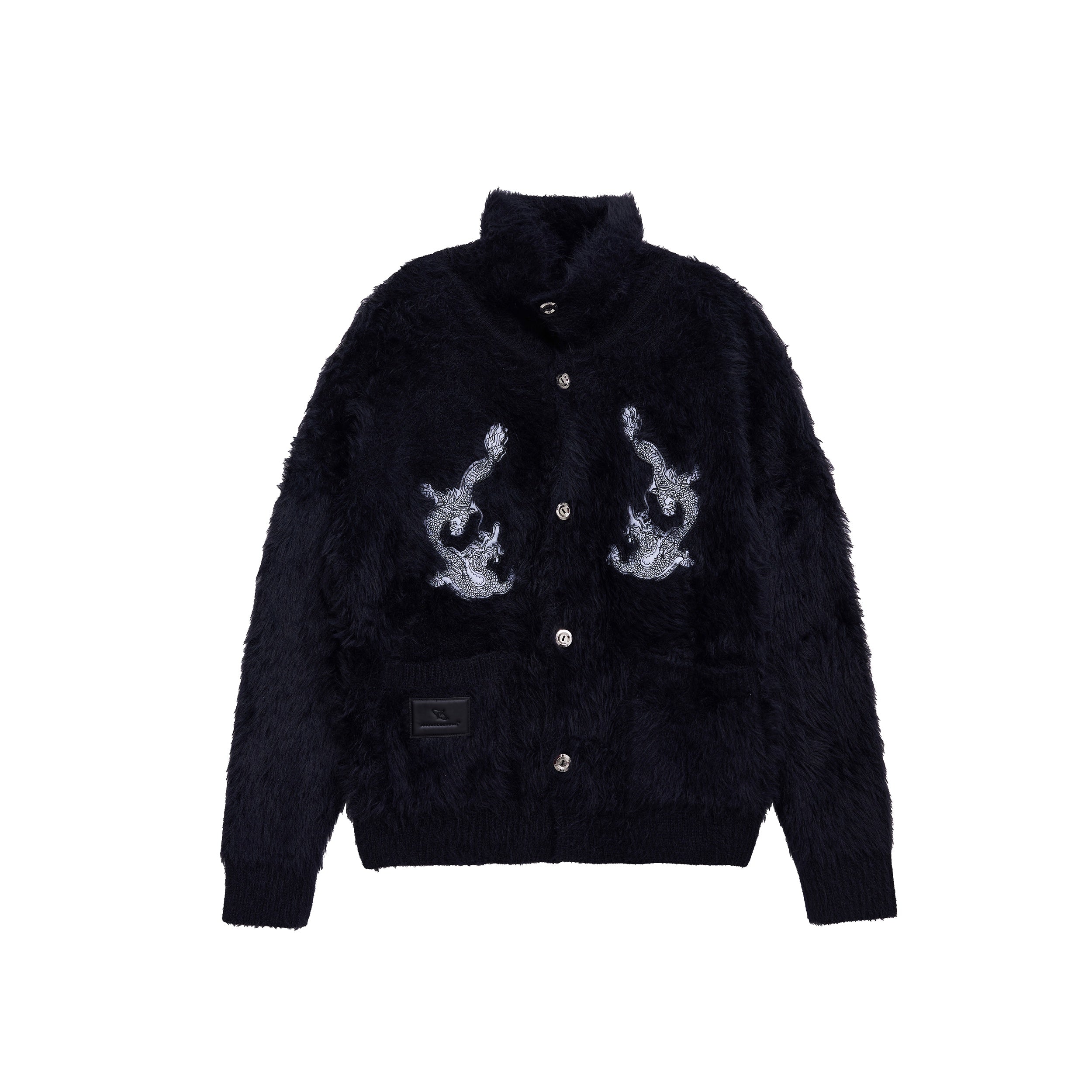 Red-Fleece-Knit-Cardigan---Oversized-High-Neck---Lunar-New-Year-Style-Black