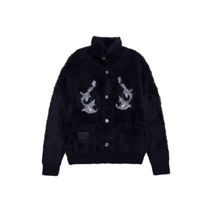Red-Fleece-Knit-Cardigan---Oversized-High-Neck---Lunar-New-Year-Style-Black