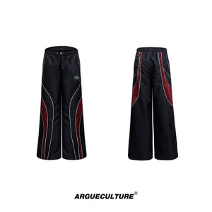 Reflective-Color-Block-Hooded-Windbreaker---Sporty-Streetwear-Set-Black-Pants