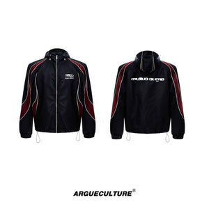 Reflective-Color-Block-Hooded-Windbreaker---Sporty-Streetwear-Set-Black-Top