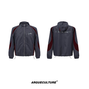 Reflective-Color-Block-Hooded-Windbreaker---Sporty-Streetwear-Set-Gray-Top