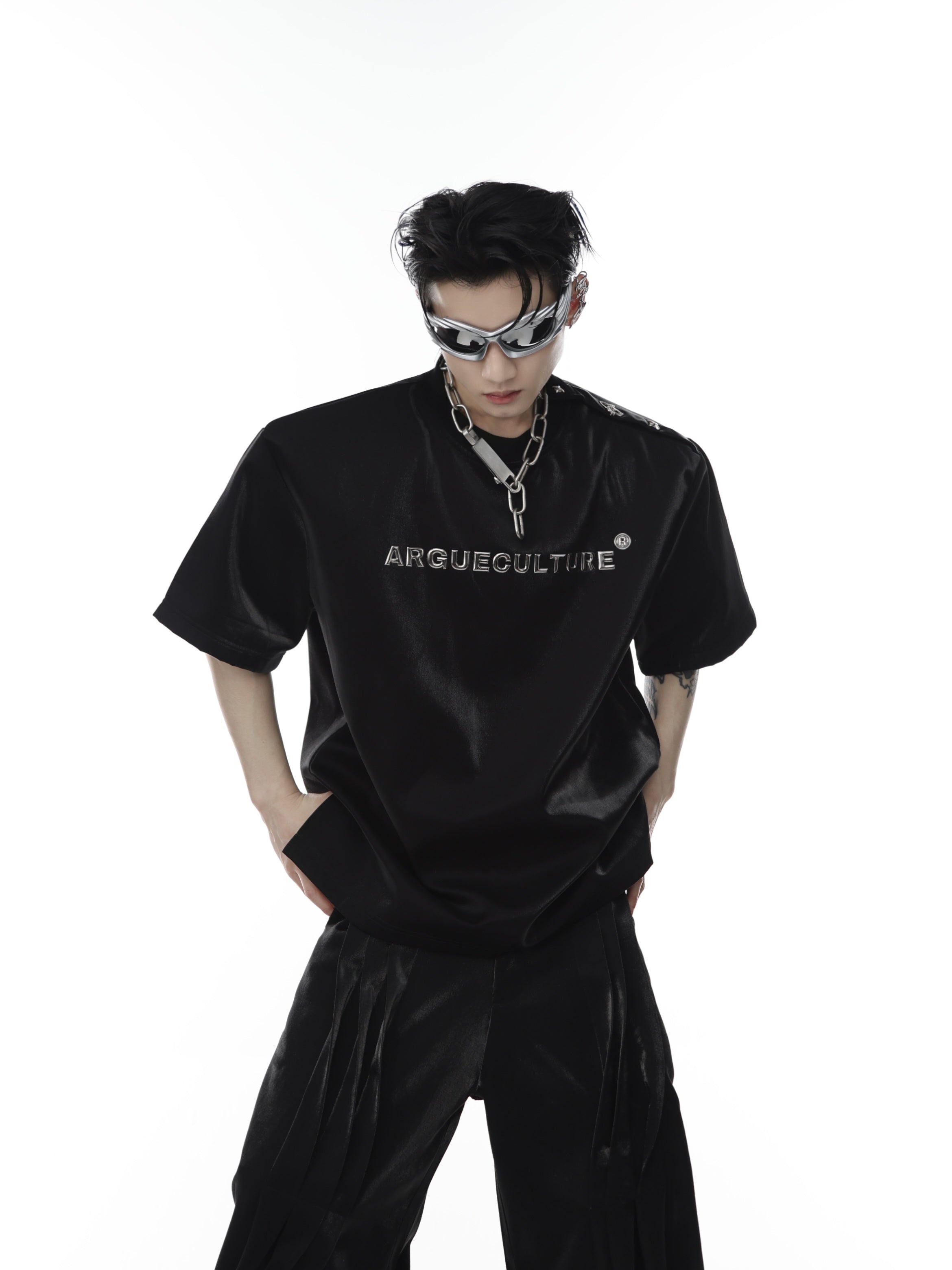 Retro-Puff-Sleeve-Tee-with-Metal-Buttons-3D-Print-Streetwear-Black