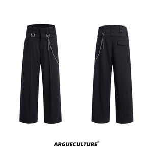 Retro-Striped-Pants---Loose-Fit-Straight-Leg-Trousers-with-Metal-Details-Gray-Bottoms