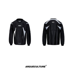 Retro-V-Neck-Contrast-Sleeve-Baseball-Tee---Sporty-Streetwear-Top-Black