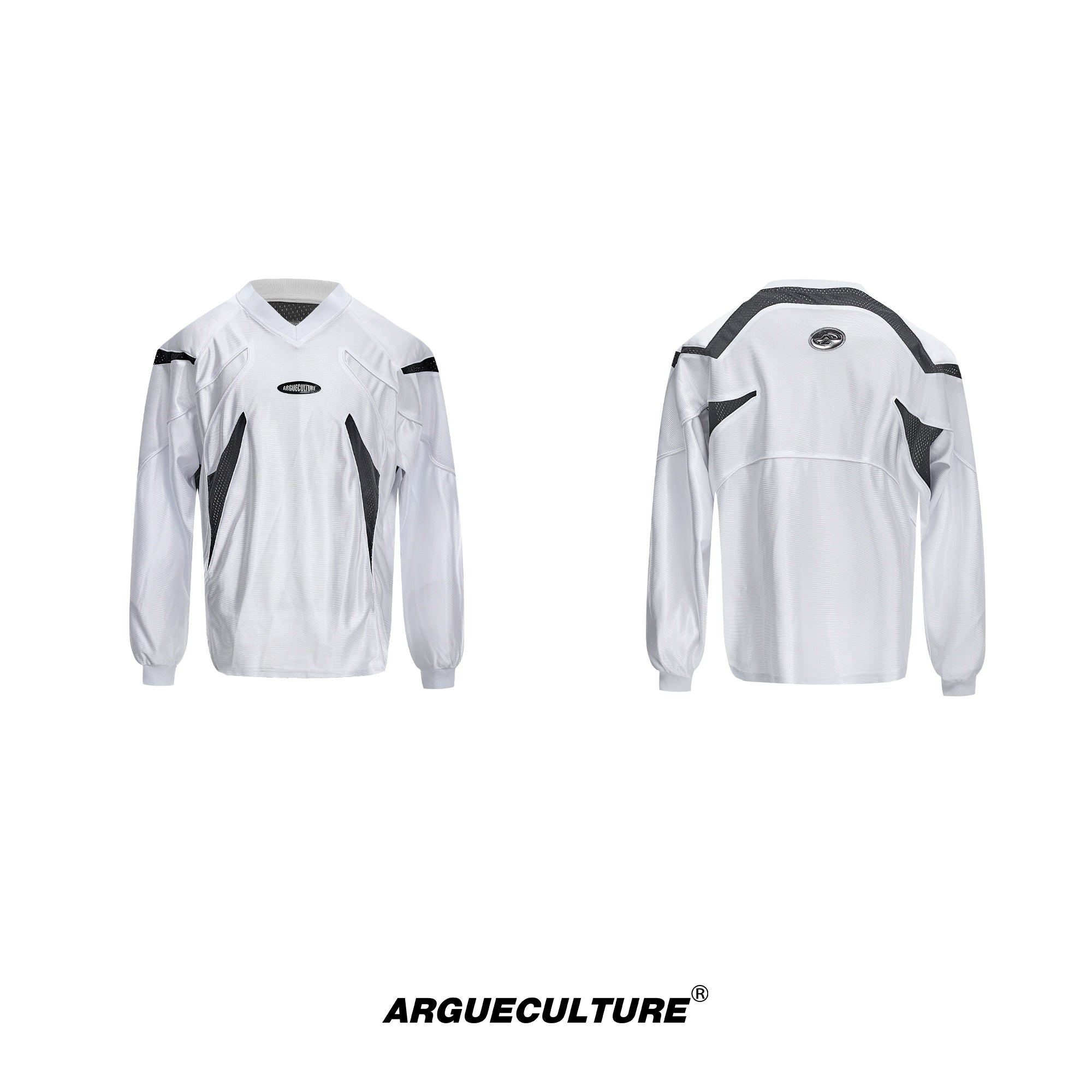 Retro-V-Neck-Contrast-Sleeve-Baseball-Tee---Sporty-Streetwear-Top-White