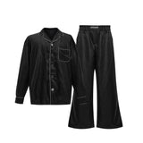 Silk-Satin-Padded-Shoulder-Loungewear-Set---Luxury-Sleepwear-Black-Suit Set