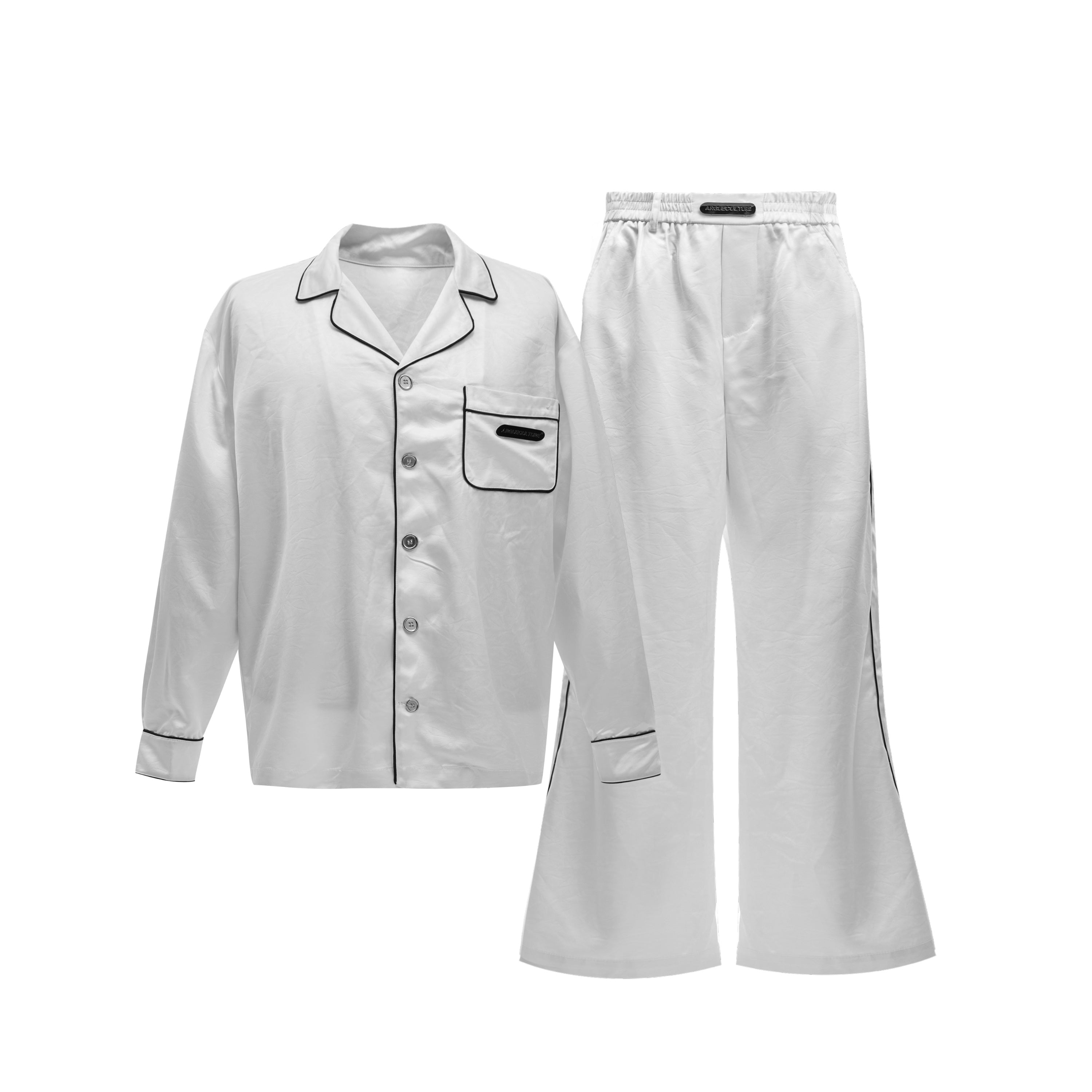 Silk-Satin-Padded-Shoulder-Loungewear-Set---Luxury-Sleepwear-White-Suit Set