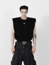 Slim-Fit-Metal-Trim-Sleeveless-Tee---Summer-Streetwear-Top-Black