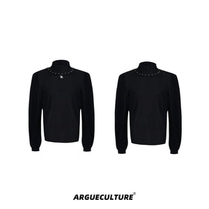 Slim-Fit-Stand-Collar-Tee-with-Metallic-Logo---Streetwear-Essential-Black-Jacket