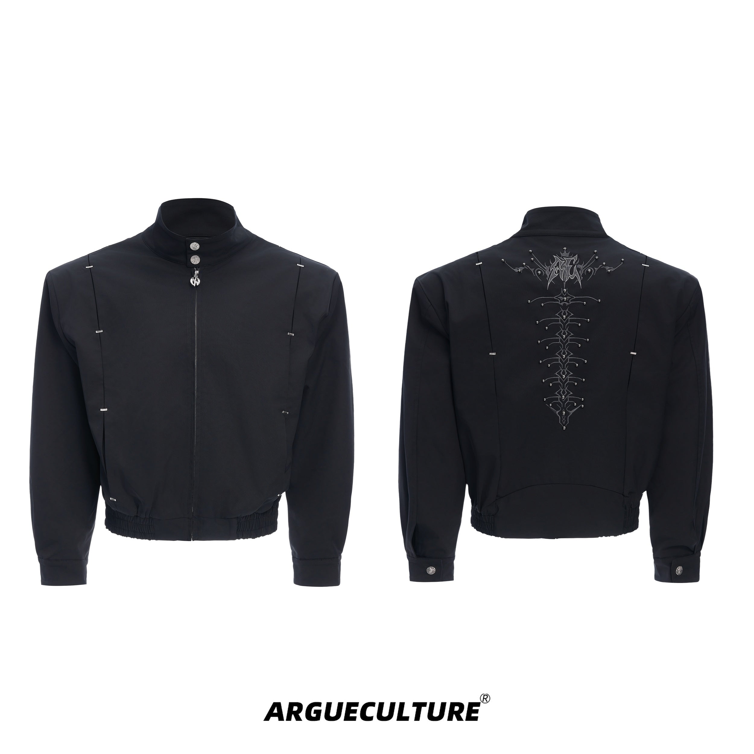 Snake-Eye-Harrington-Jacket---Wide-Fit-Studded-Collar-Black-jacket