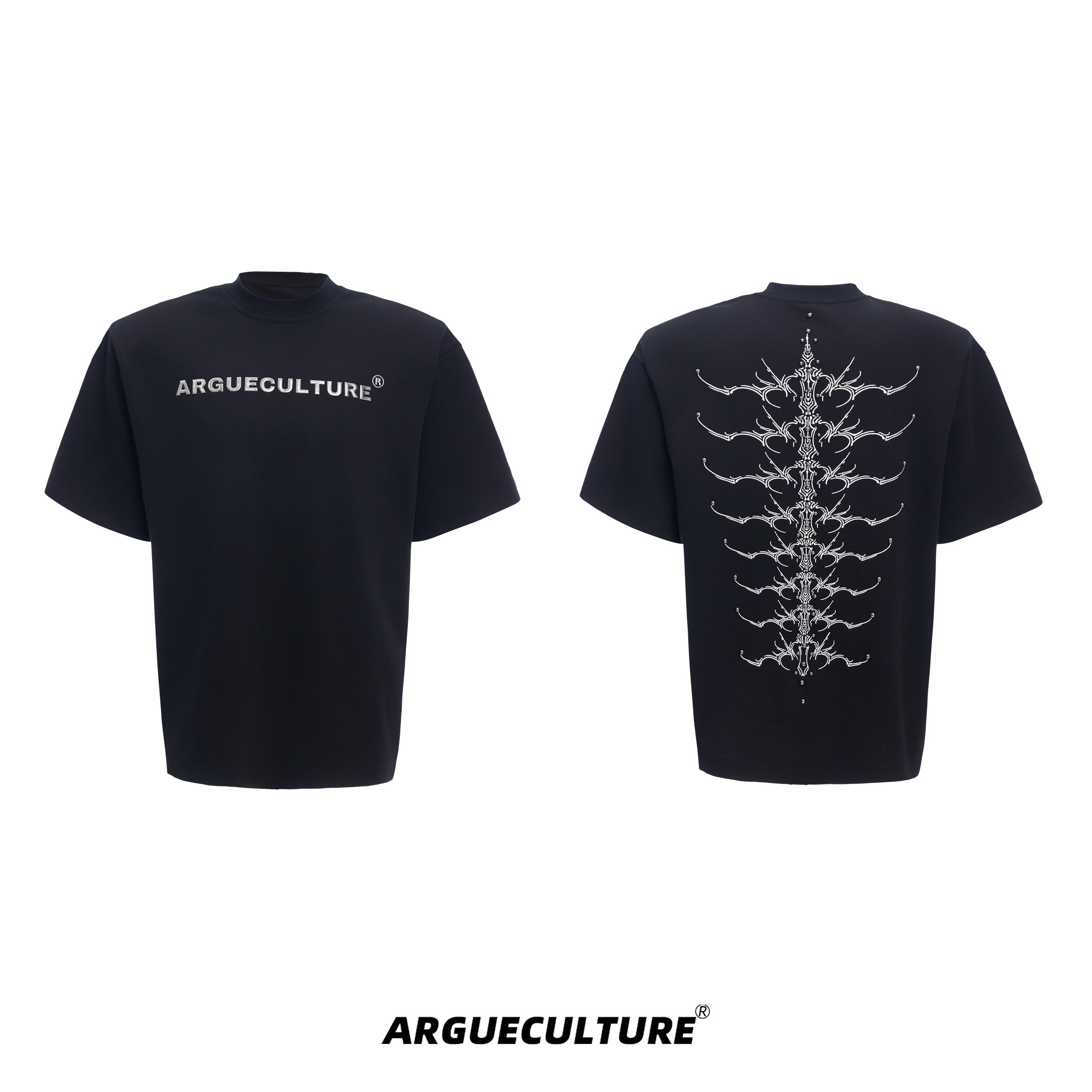 Snake-Eye-Spine-Embroidered-Heavyweight-Cotton-Tee---320g-Black-T-shirt