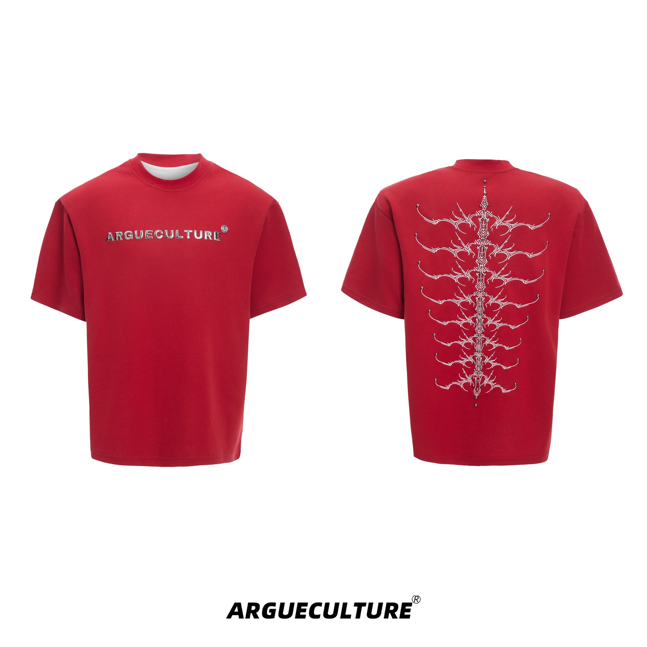 Snake-Eye-Spine-Embroidered-Heavyweight-Cotton-Tee---320g-Red-T-shirt
