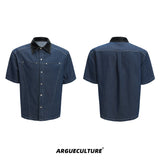 Snake-Print-PU-Leather-Spliced-Tee---Vintage-Denim-Set-Blue-shirt