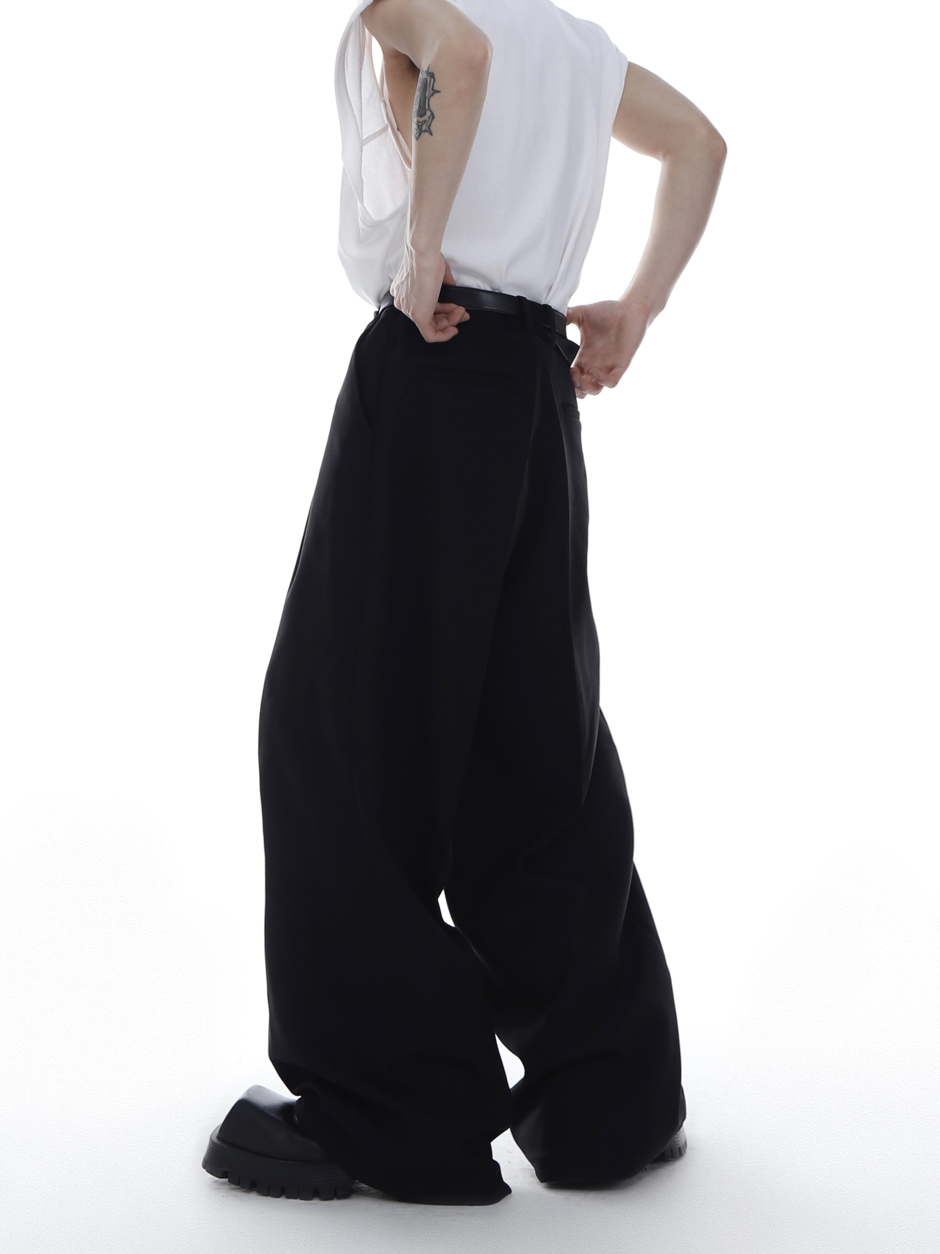 Straight-Leg-Twill-Pants---Loose-Fit-High-Waist-Wide-Leg-Trousers-Black